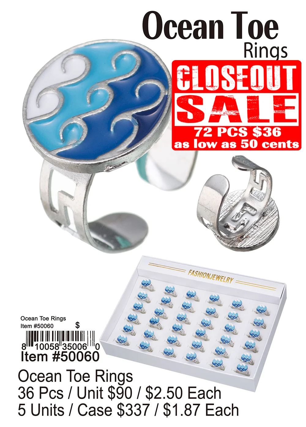 Ocean Toe Rings - Closeout 72 Pcs.